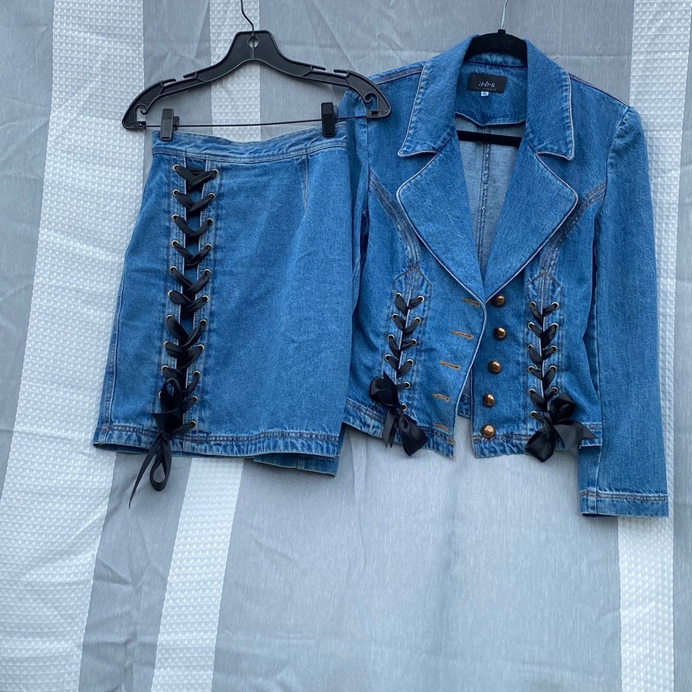 Vintage ABS by Allen Schwartz denim skirt set